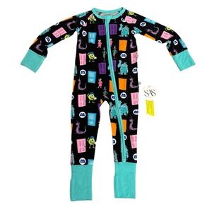 Sleepy Sloth Monsters Inc Bamboo Zippy Pajamas 12-18M NWT Black Teal Pixar (C)
